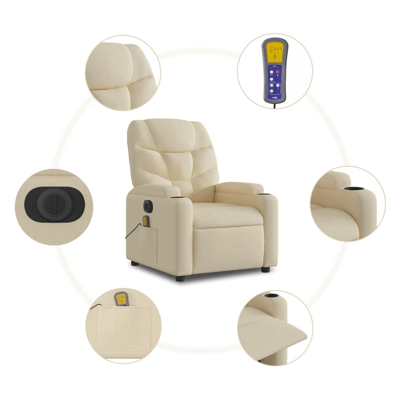 Electric Stand up Massage Recliner Chair Cream Fabric