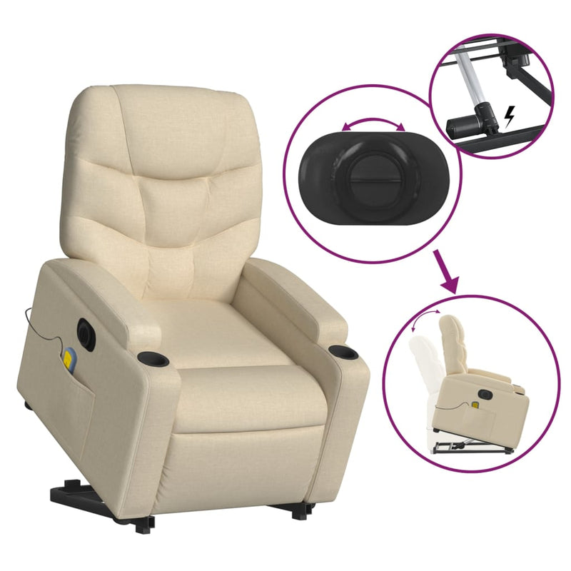 Electric Stand up Massage Recliner Chair Cream Fabric