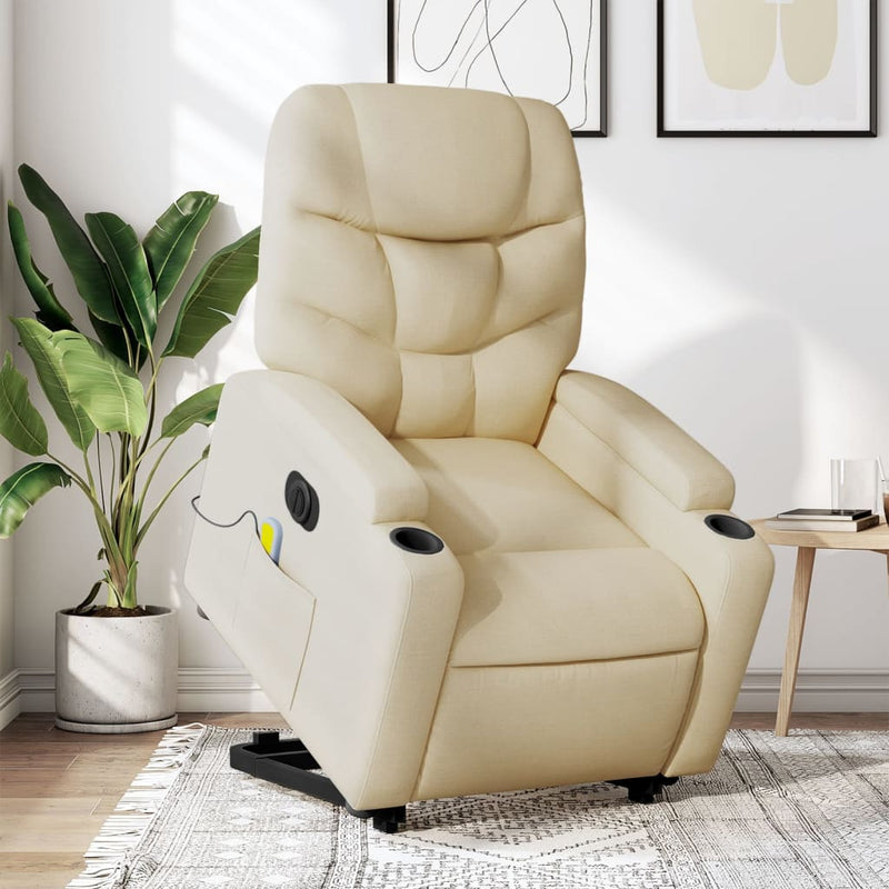 Electric Stand up Massage Recliner Chair Cream Fabric