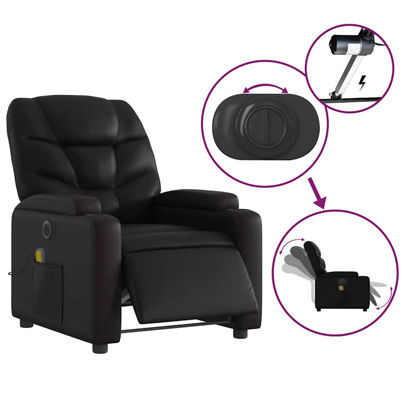 Electric Massage Recliner Chair Black Faux Leather