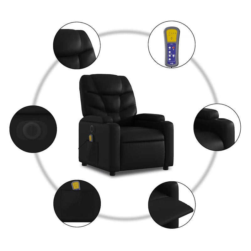 Electric Massage Recliner Chair Black Faux Leather