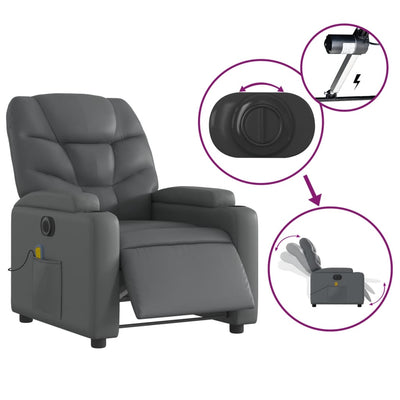 Electric Massage Recliner Chair Grey Faux Leather