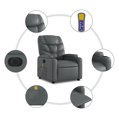 Electric Massage Recliner Chair Grey Faux Leather