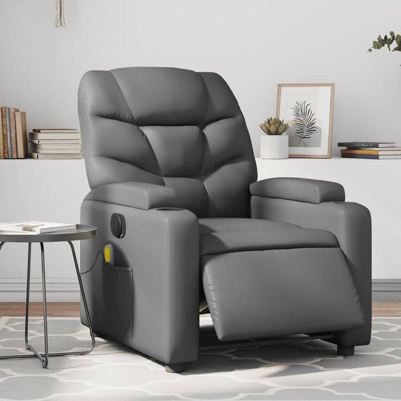 Electric Massage Recliner Chair Grey Faux Leather