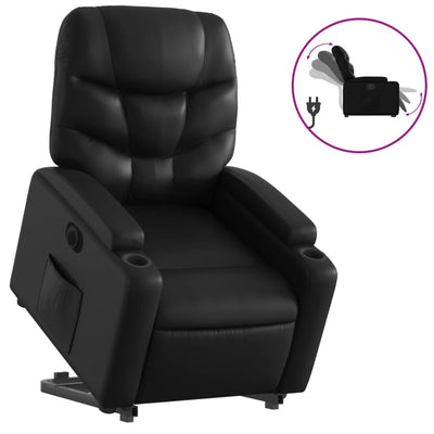 Electric Stand up Recliner Chair Black Faux Leather