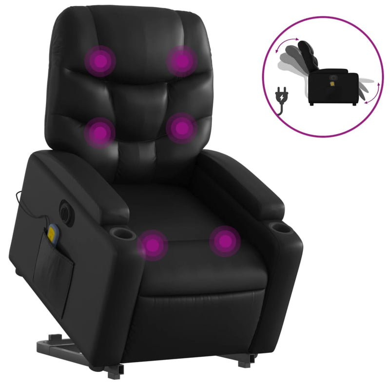 Electric Stand up Massage Recliner Chair Black Faux Leather