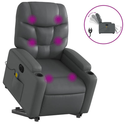 Electric Stand up Massage Recliner Chair Grey Faux Leather