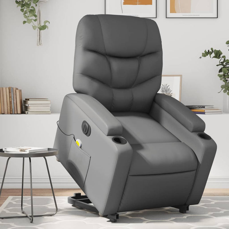 Electric Stand up Massage Recliner Chair Grey Faux Leather