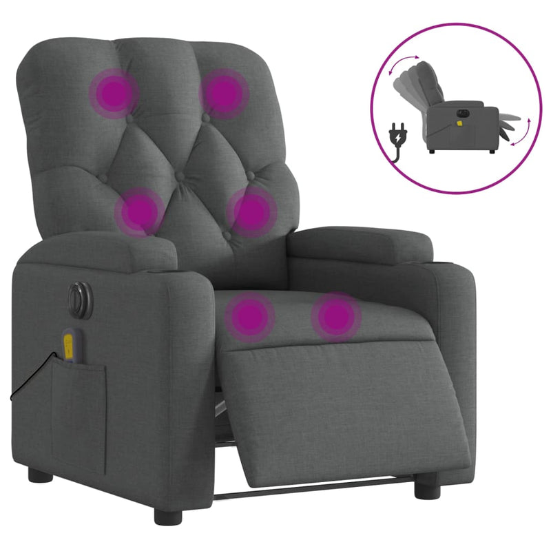 Electric Massage Recliner Chair Dark Grey Fabric