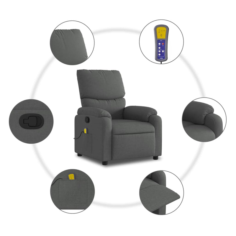 Massage Recliner Chair Dark Grey Fabric