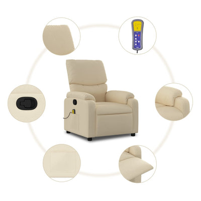 Massage Recliner Chair Cream Fabric