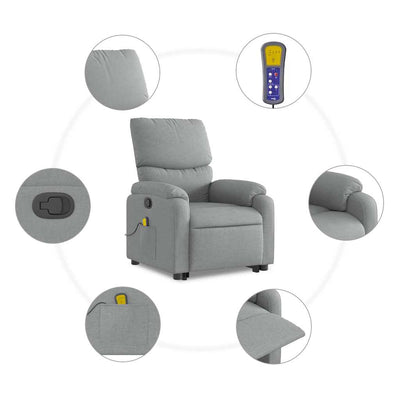 Stand up Massage Recliner Chair Light Grey Fabric