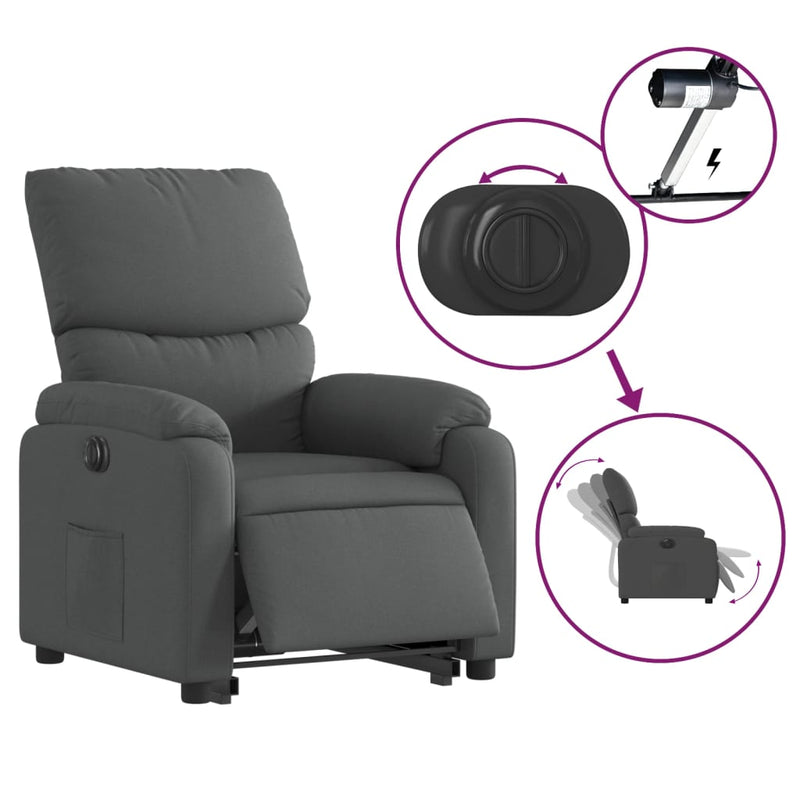 Electric Stand up Recliner Chair Dark Grey Fabric