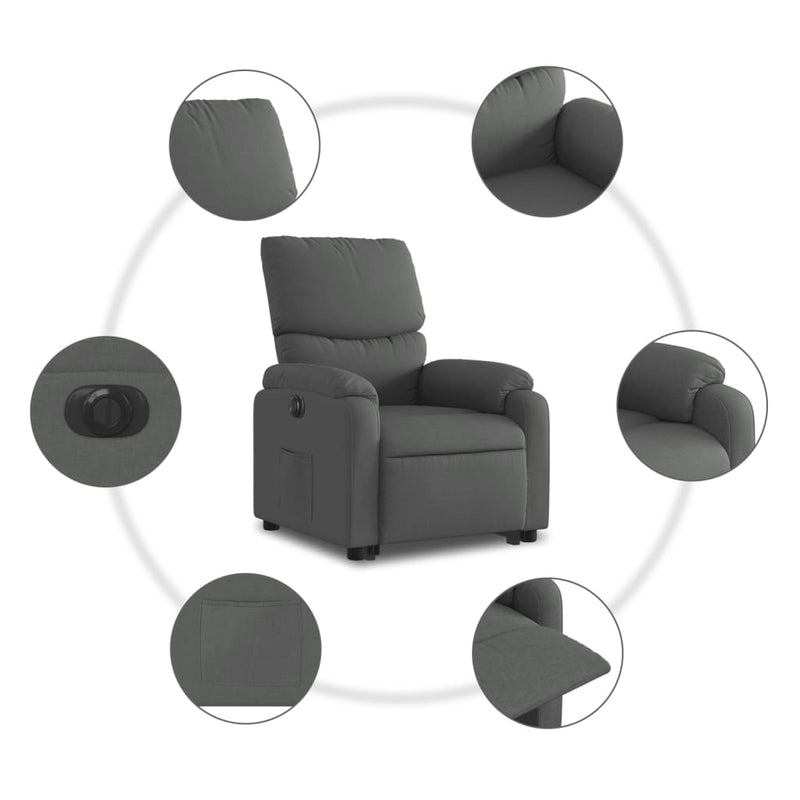 Electric Stand up Recliner Chair Dark Grey Fabric