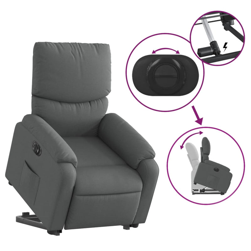 Electric Stand up Recliner Chair Dark Grey Fabric