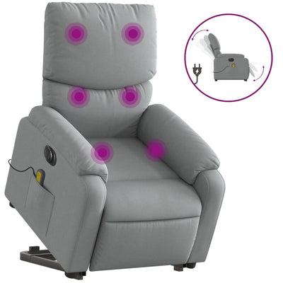 Electric Stand up Massage Recliner Chair Light Grey Fabric