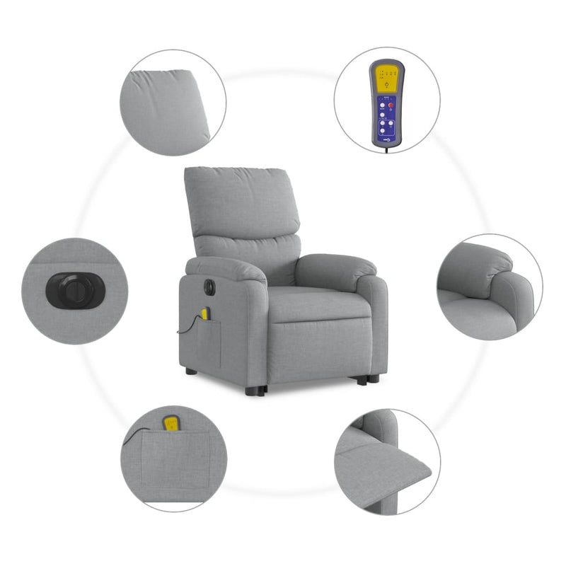 Electric Stand up Massage Recliner Chair Light Grey Fabric