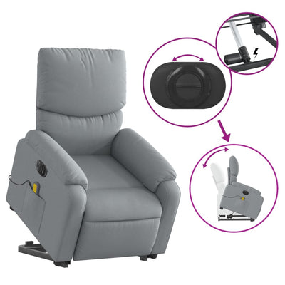 Electric Stand up Massage Recliner Chair Light Grey Fabric