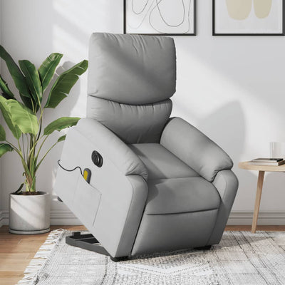 Electric Stand up Massage Recliner Chair Light Grey Fabric