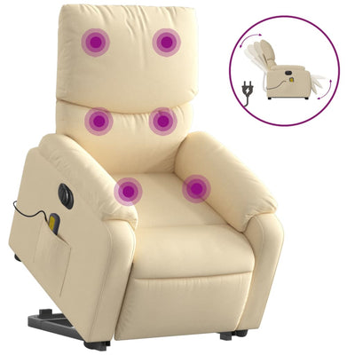 Electric Stand up Massage Recliner Chair Cream Fabric