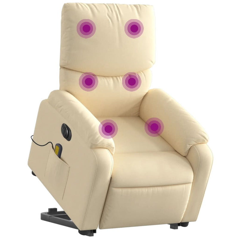 Electric Stand up Massage Recliner Chair Cream Fabric