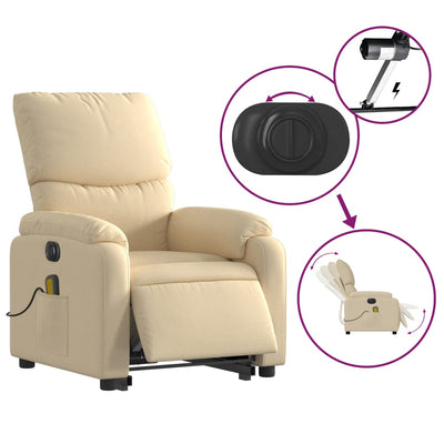 Electric Stand up Massage Recliner Chair Cream Fabric