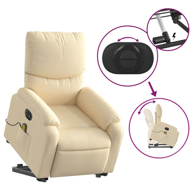 Electric Stand up Massage Recliner Chair Cream Fabric