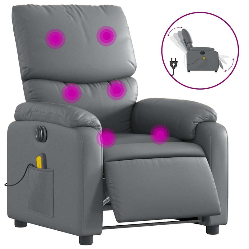 Electric Massage Recliner Chair Grey Faux Leather