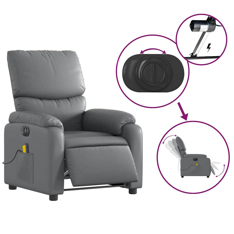 Electric Massage Recliner Chair Grey Faux Leather