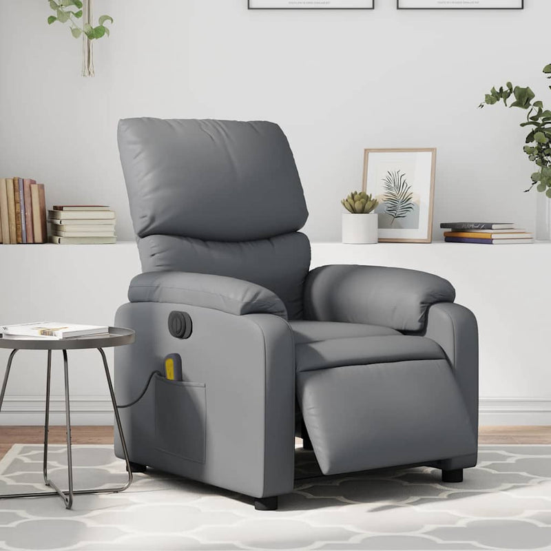 Electric Massage Recliner Chair Grey Faux Leather