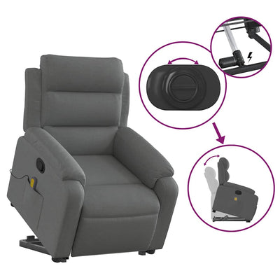 Stand up Massage Recliner Chair Dark Grey Fabric