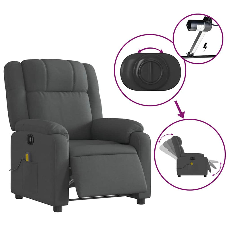 Electric Massage Recliner Chair Dark Grey Fabric