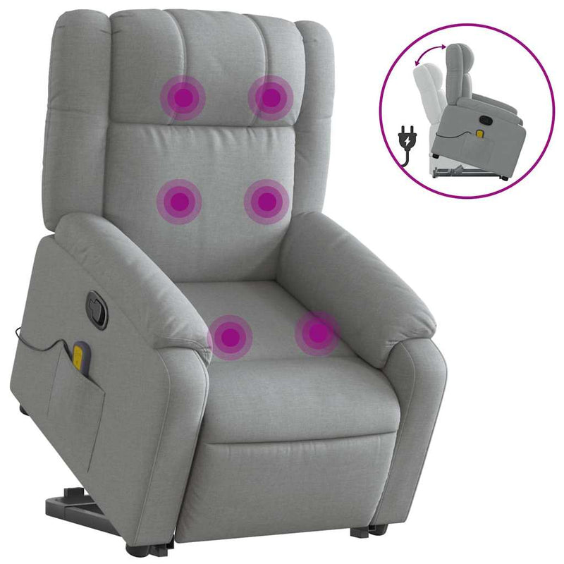 Stand up Massage Recliner Chair Light Grey Fabric