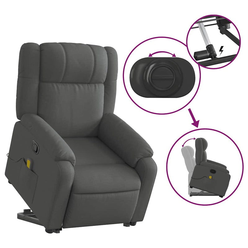 Stand up Massage Recliner Chair Dark Grey Fabric