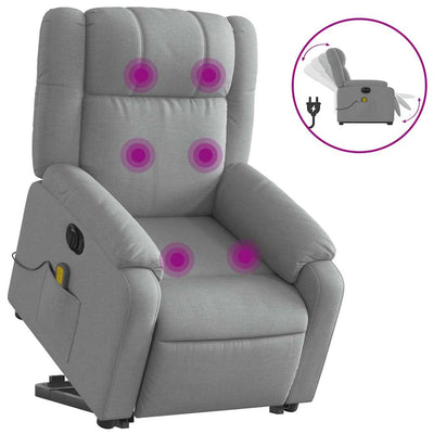 Electric Stand up Massage Recliner Chair Light Grey Fabric