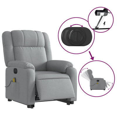 Electric Stand up Massage Recliner Chair Light Grey Fabric