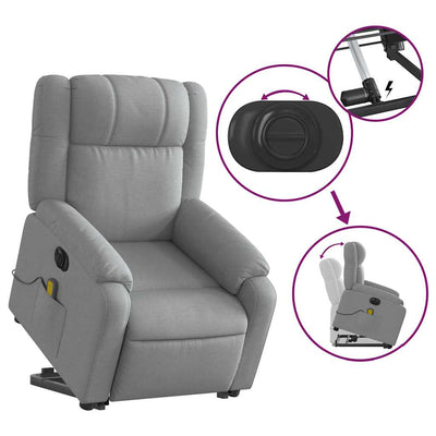 Electric Stand up Massage Recliner Chair Light Grey Fabric