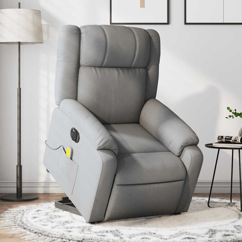 Electric Stand up Massage Recliner Chair Light Grey Fabric