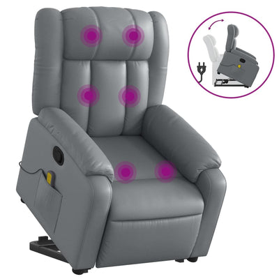 Electric Massage Recliner Chair Grey Faux Leather