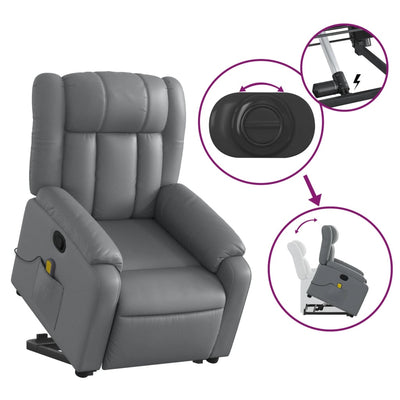 Electric Massage Recliner Chair Grey Faux Leather