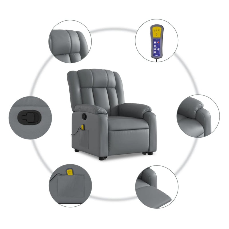 Electric Massage Recliner Chair Grey Faux Leather