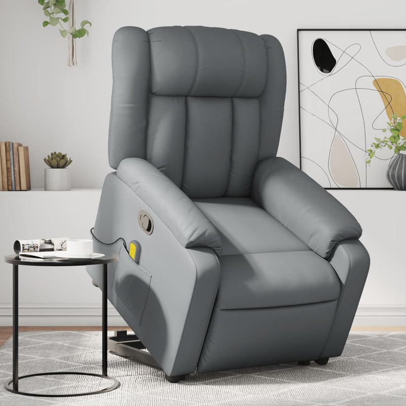 Electric Massage Recliner Chair Grey Faux Leather