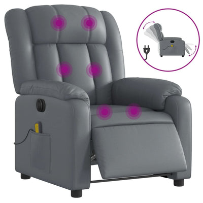 Stand up Massage Recliner Chair Grey Faux Leather