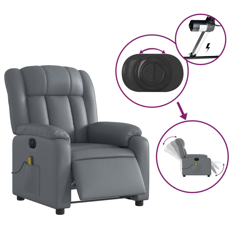 Stand up Massage Recliner Chair Grey Faux Leather