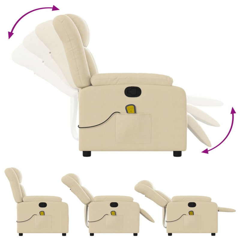 Massage Recliner Chair Cream Fabric