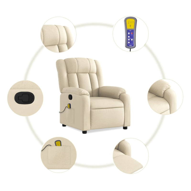 Massage Recliner Chair Cream Fabric