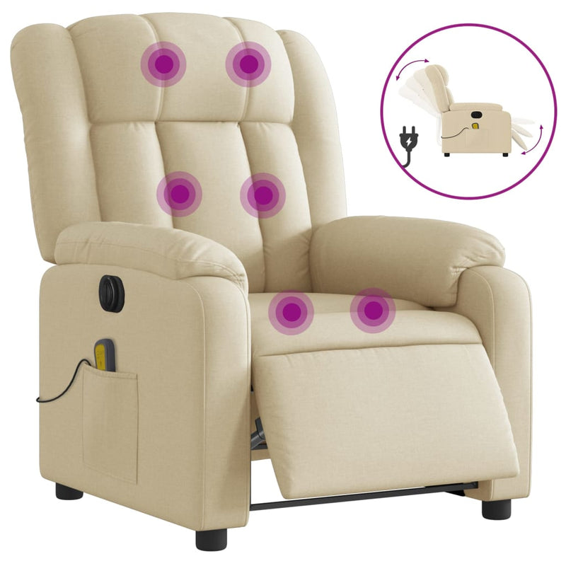 Electric Massage Recliner Chair Cream Fabric