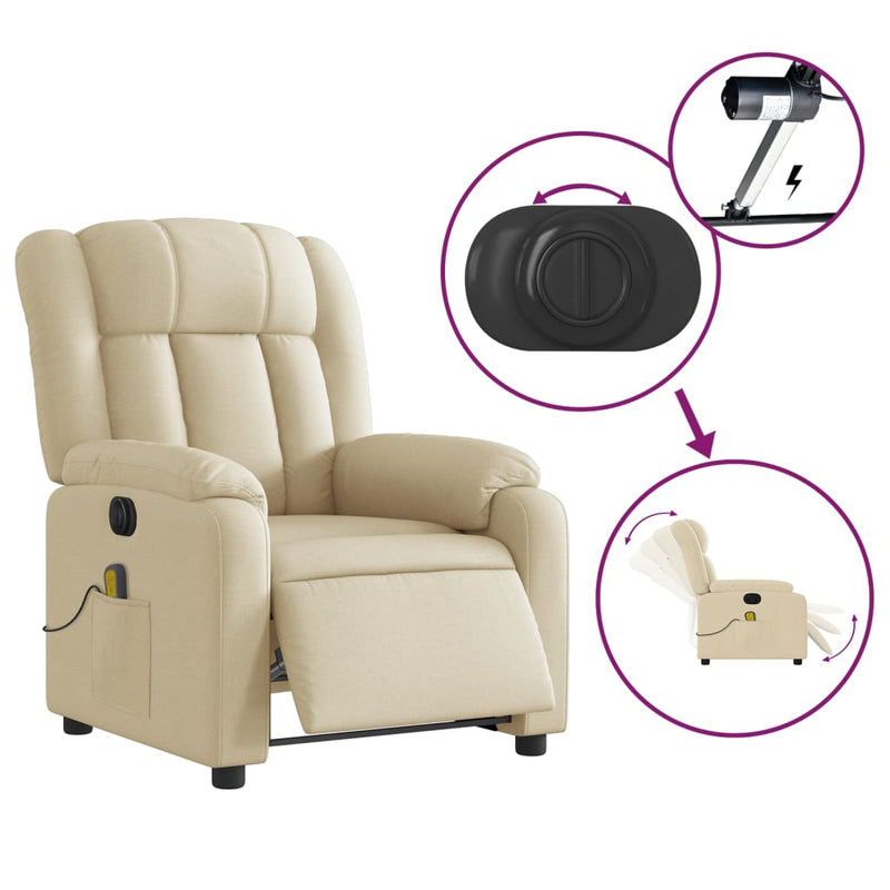 Electric Massage Recliner Chair Cream Fabric