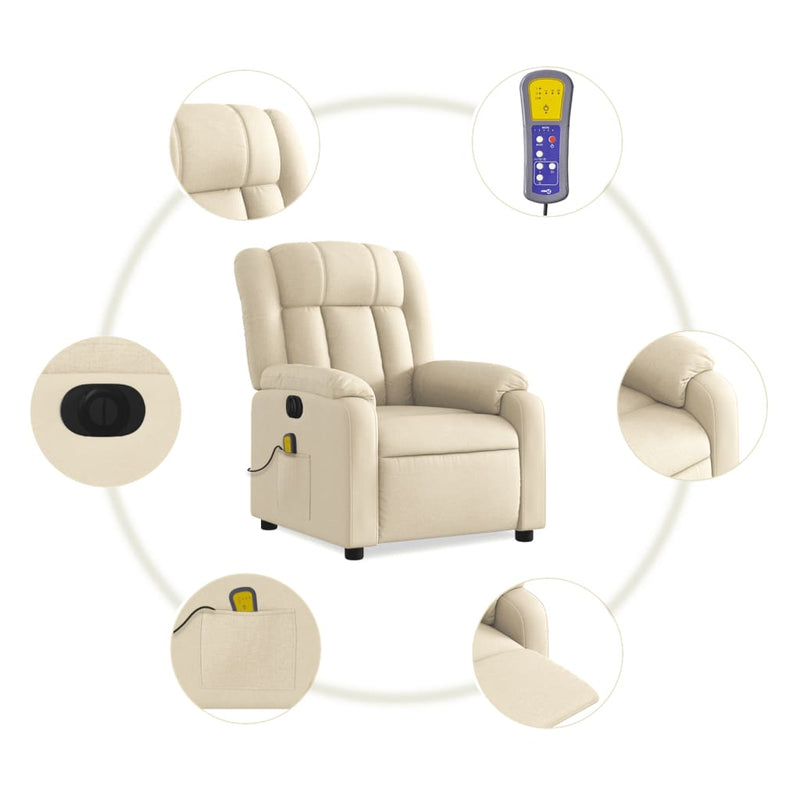 Electric Massage Recliner Chair Cream Fabric