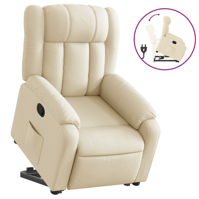 Stand up Massage Recliner Chair Cream Fabric